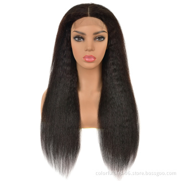 Natural Black Brazilian Kinky Straight Wig with 4x4 Closure Transparent Prep lucked HD Lace closure human hair wig